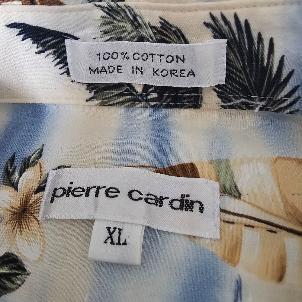 Vintage 90s Pierre Cardin Blue and White Tropical Men's Shirt - Picture 2 of 6